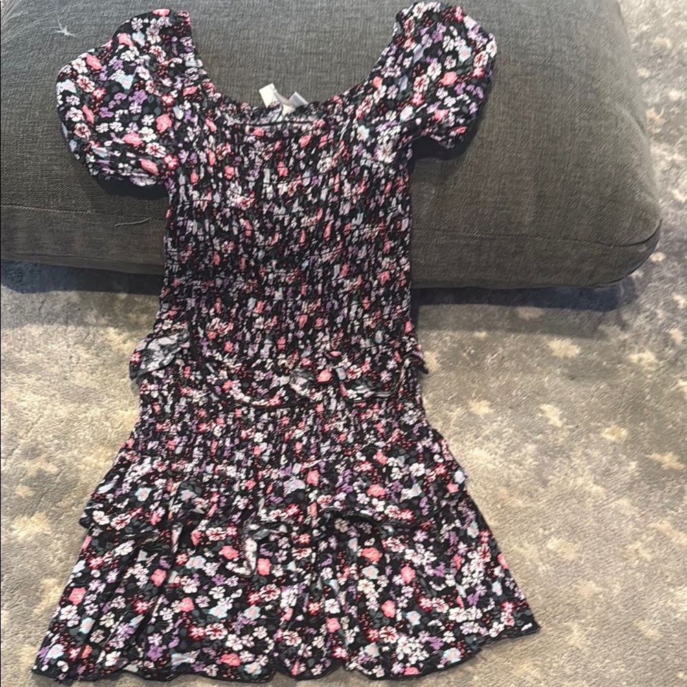Black and White Smocked Sundress with Puff Sleeves
